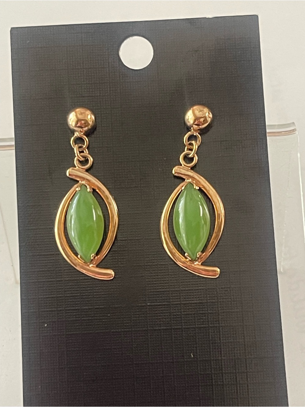 Gold-Tone Drop Earrings with Green Marquise Stone